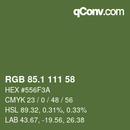 Color code: RGB 85.1 111 58 | qconv.com