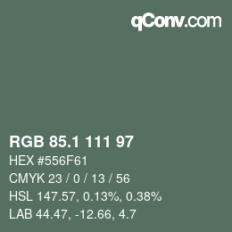 カラーコード: RGB 85.1 111 97 | qconv.com