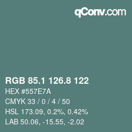 Color code: RGB 85.1 126.8 122 | qconv.com