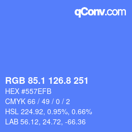 カラーコード: RGB 85.1 126.8 251 | qconv.com