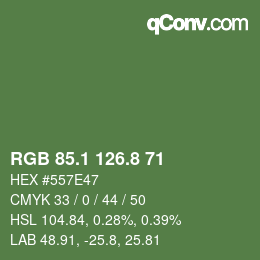 Color code: RGB 85.1 126.8 71 | qconv.com