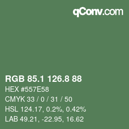 カラーコード: RGB 85.1 126.8 88 | qconv.com