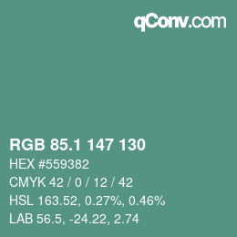 カラーコード: RGB 85.1 147 130 | qconv.com