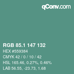 カラーコード: RGB 85.1 147 132 | qconv.com