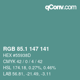 Color code: RGB 85.1 147 141 | qconv.com