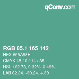 カラーコード: RGB 85.1 165 142 | qconv.com