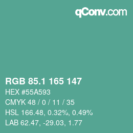 カラーコード: RGB 85.1 165 147 | qconv.com