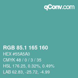 Color code: RGB 85.1 165 160 | qconv.com