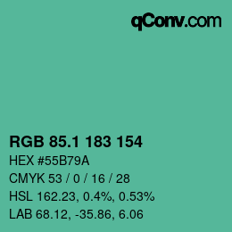 カラーコード: RGB 85.1 183 154 | qconv.com