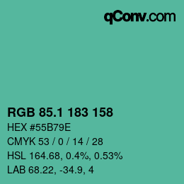 カラーコード: RGB 85.1 183 158 | qconv.com
