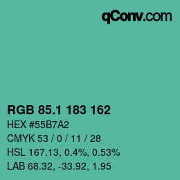 カラーコード: RGB 85.1 183 162 | qconv.com