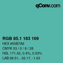 カラーコード: RGB 85.1 183 169 | qconv.com