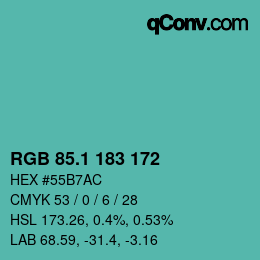 カラーコード: RGB 85.1 183 172 | qconv.com
