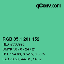 カラーコード: RGB 85.1 201 152 | qconv.com