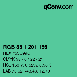 カラーコード: RGB 85.1 201 156 | qconv.com