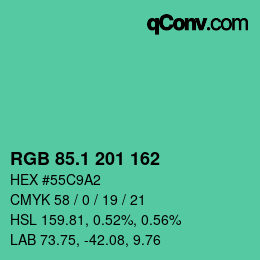 カラーコード: RGB 85.1 201 162 | qconv.com