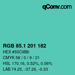 カラーコード: RGB 85.1 201 182 | qconv.com