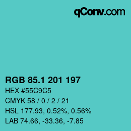 カラーコード: RGB 85.1 201 197 | qconv.com