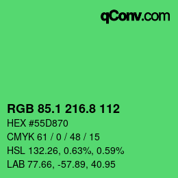 カラーコード: RGB 85.1 216.8 112 | qconv.com