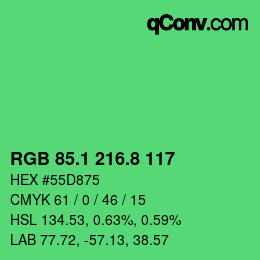 カラーコード: RGB 85.1 216.8 117 | qconv.com