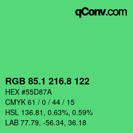 カラーコード: RGB 85.1 216.8 122 | qconv.com