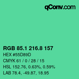カラーコード: RGB 85.1 216.8 157 | qconv.com
