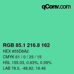 カラーコード: RGB 85.1 216.8 162 | qconv.com