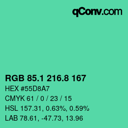 カラーコード: RGB 85.1 216.8 167 | qconv.com