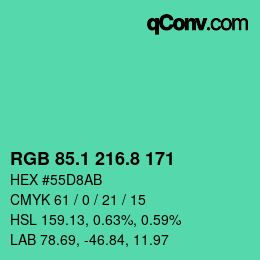 カラーコード: RGB 85.1 216.8 171 | qconv.com