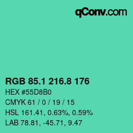 カラーコード: RGB 85.1 216.8 176 | qconv.com