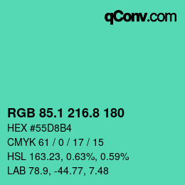 カラーコード: RGB 85.1 216.8 180 | qconv.com
