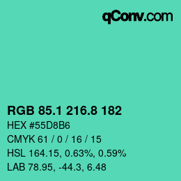 カラーコード: RGB 85.1 216.8 182 | qconv.com