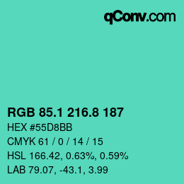カラーコード: RGB 85.1 216.8 187 | qconv.com
