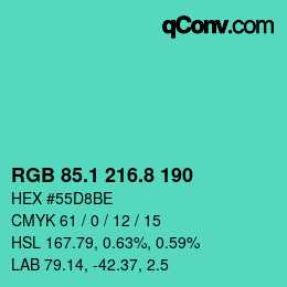 カラーコード: RGB 85.1 216.8 190 | qconv.com