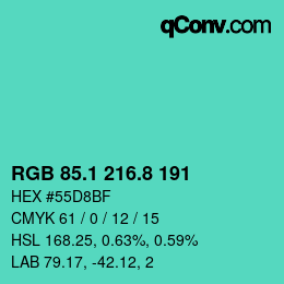 カラーコード: RGB 85.1 216.8 191 | qconv.com