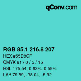 Color code: RGB 85.1 216.8 207 | qconv.com