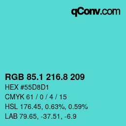 カラーコード: RGB 85.1 216.8 209 | qconv.com