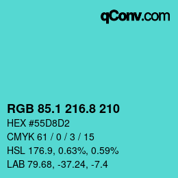 カラーコード: RGB 85.1 216.8 210 | qconv.com