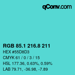 カラーコード: RGB 85.1 216.8 211 | qconv.com