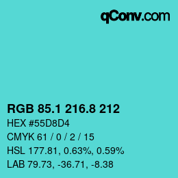 Color code: RGB 85.1 216.8 212 | qconv.com