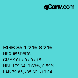 カラーコード: RGB 85.1 216.8 216 | qconv.com