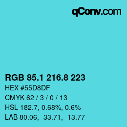 カラーコード: RGB 85.1 216.8 223 | qconv.com