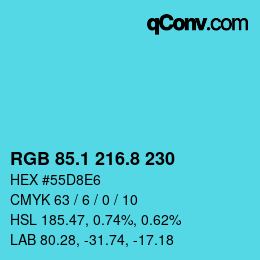 カラーコード: RGB 85.1 216.8 230 | qconv.com