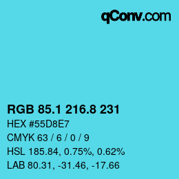 Color code: RGB 85.1 216.8 231 | qconv.com