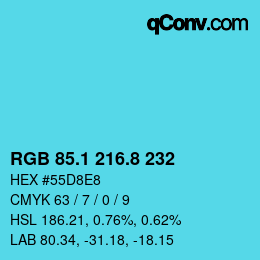 Color code: RGB 85.1 216.8 232 | qconv.com