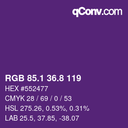 カラーコード: RGB 85.1 36.8 119 | qconv.com