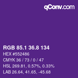 カラーコード: RGB 85.1 36.8 134 | qconv.com