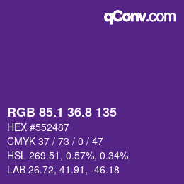 カラーコード: RGB 85.1 36.8 135 | qconv.com