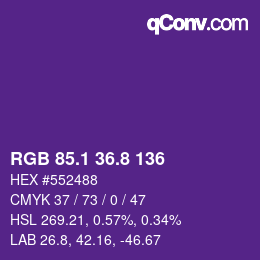 カラーコード: RGB 85.1 36.8 136 | qconv.com