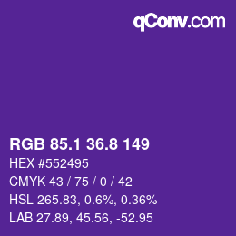カラーコード: RGB 85.1 36.8 149 | qconv.com